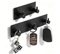 Shein Soporte de llaves montado en la pared sin taladro | Diseño de 2/3 ganchos + fijación adhesiva, estilo minimalista negro, adecuado para entrada/cocina/