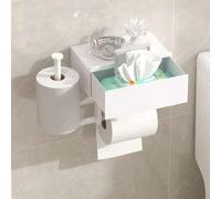 Shein Soporte de pañuelos con cajón, caja para toallitas húmedas y almacenamiento de rollos de papel - Soporte de rollo de papel higiénico montado en la par