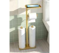 Shein Soporte de papel higiénico independiente para baño con estante superior y poste de almacenamiento para rollos de reserva; un organizador multifunciona
