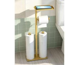 Shein Soporte de papel higiénico independiente para baño con estante superior y poste de almacenamiento para rollos de reserva; un organizador multifunciona