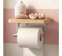 Shein Soporte de papel higiénico montado en la pared - Soporte de rollo de madera con estante para teléfono, aromaterapia y almacenamiento de pañuelos - Ins