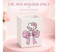Shein Soporte para bolígrafos Hello Kitty con lazo rosa, organizador de escritorio blanco lindo, almacenamiento de papelería para estudiantes, dormitorio, e