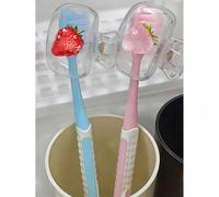 Shein Soporte para cepillo de dientes con patrón de fresa - Diseño lindo para almacenamiento de viaje y hogar con tapa transparente, diseño compacto y portá