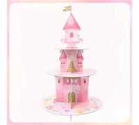 Shein Soporte para cupcakes de 3 niveles con diseño de castillo, portacupcakes rosa, torre de cupcakes de papel, decoración central de mesa para fiesta de 1