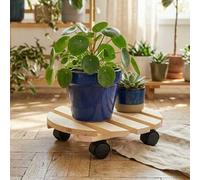 Shein Soporte para Macetas con Ruedas Ø 24cm - Base Redonda de Madera Movible para Plantas Grandes y Pesadas - Transportador de Macetas con Ruedas para Inte