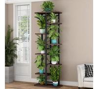 Shein Soporte para plantas de varios niveles, estante para flores de metal para interiores con base de madera reforzada, soporte para flores de esquina alto