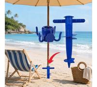Shein Soporte para sombrilla de playa y juego de ganchos de 4 puntas, estante de almacenamiento multifuncional, accesorio de estaca de base para sombrilla d