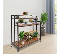 Shein Soporte portátil para plantas de 3 niveles con ruedas, estante independiente de 3 niveles para macetas, organizador de plantas de madera de pino y ace