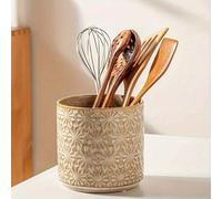 Shein Soporte vintage de cerámica para utensilios de cocina - Caja de almacenamiento con relieve de cuchara, tenedor y palillos, decorada con elegantes patr