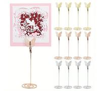 Shein Soportes para números de mesa de mariposa de aleación elegante, en color dorado rosa/dorado/plateado para carteleras de asientos de boda, soportes par