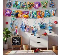 Shein Suministros para fiesta con temática de los personajes de dibujos animados Nick Fox y Judy Rabbit, tarjetas de cumpleaños, pancartas de papel y decora