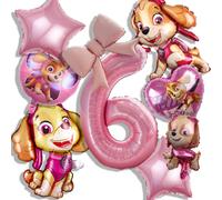 Shein Suministros para fiesta de cumpleaños de PAW Patrol Juego de 8 globos, incluye globo grande de número de 40 pulgadas con lazo, globo de papel de alumi
