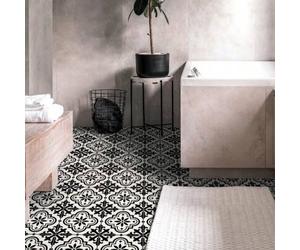 Shein SUPSTICKER 12/24 piezas Adhesivos de suelo estilo marroquí en blanco y negro, resistentes al agua y antideslizantes. Adhesivos de azulejos cerámicos a