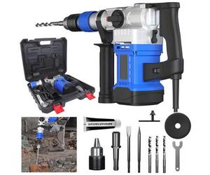 Shein Taladro percutor de demolición eléctrico de alta resistencia de 2000 W - Martillo rotativo de 6 velocidades variables con cinceles y brocas SDS Plus,