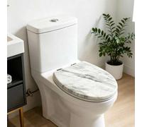 Shein Tapa de inodoro universal para el hogar, asiento de inodoro con cierre suave y patrón de mármol, tapa de inodoro ovalada de liberación rápida, asiento