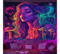 Shein Tapiz con reacción a luz negra, tapiz con diseño encantador de mujer y setas, tapiz vibra, tapiz estético para colgar en la pared del dormitorio
