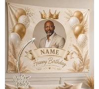Shein Tapiz de Foto de Cumpleaños Personalizado con Nombre, Corona y Diseño de Fiesta con Globos Dorados, Fondo de Pared Colgante Personalizado, Adecuado pa