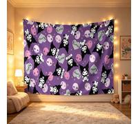 Shein Tapiz de Kuromi de Sanrio con calavera y corazón, fondo morado lindo, colgante de pared, tela suave como telón de fondo para dormitorio, fiesta y foto