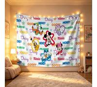 Shein Tapiz de los amigos alegres y coloridos del clásico Mickey Mouse de Disney, lindo colgante de pared blanco, telón de fondo de tela suave para dormitor