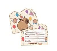 Shein Tarjeta de invitación a fiesta con tema de capibara adorable, invitación de cumpleaños de capibara, invitación a fiesta con tema animal, adecuada para