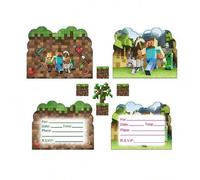 Shein Tarjeta de Invitación para Fiesta de Minecraft, Decoración de Fiesta de Cumpleaños de de Píxeles