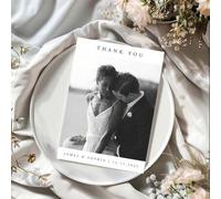 Shein Tarjetas de agradecimiento de boda personalizadas con sobres, foto de pareja personalizada, nombre y fecha, diseño de película vintage, tarjetas de ag