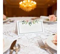 Shein Tarjetas de lugar de papel con diseño floral de acuarela, 9x10cm/3.54x3.94 pulgadas, tarjetas de mesa estilo tienda en blanco, diseño de eucalipto y f