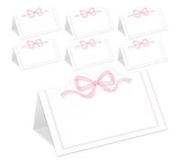 Shein Tarjetas de mesa con lazo rosa, tarjetas de nombre estilo tienda con lazo lindo, etiquetas en blanco para asignación de asientos, decoración de mesa p