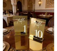 Shein Tarjetas de Número de Mesa de Boda de Acrílico Dorado con Impresión de Caligrafía Elegante, Señales de Mesa Autoportantes Reutilizables, Fáciles de In