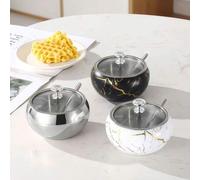 Shein Tarro de azúcar de café/frasco de especias de alta calidad con cuchara, acero inoxidable con textura dorada, gran capacidad, adecuado para uso en la c
