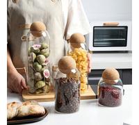 Shein Tarro de vidrio con tapa redonda de madera para almacenamiento de alimentos