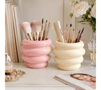 Shein Taza de almacenamiento de resina con remolino redondo de 4 niveles Ins Cream, rosa melocotón brillante & blanco crema, soporte de gran capacidad para