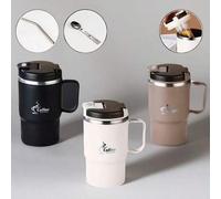 Shein Taza de café aislada de acero inoxidable 304, mantiene caliente/frío, 500ML, infusor de té incorporado, cuchara y pajita plegables, tapa a prueba de f