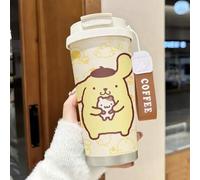 Shein Taza de café aislada de acero inoxidable con correa de muñeca de Sanrio Pom Pom Purin, termo de café con tapa, diseño de doble bebida y resistente