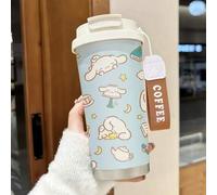 Shein Taza de café aislada de acero inoxidable con diseño lindo de Cinnamoroll azul de Sanrio, con correa de transporte, tapa a prueba de derrames, diseño d