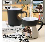 Shein Taza de café personalizable con cambio de color de foto y texto, taza sensible al calor personalizada con asa con forma de corazón, adecuada para uso