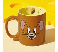 Shein Taza de cerámica con diseño de gato y ratón de dibujos animados, 13.53oz/400ml Tazas de café novedosas con estampado de queso en el interior, ideal pa