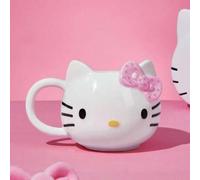 Shein Taza de cerámica de 420 ml con cabeza de gato 3D con lazo