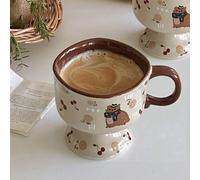 Shein Taza de gato de otoño/invierno curativa, taza de latte de cerámica con ilustración de gato y árbol de pino, taza alta de color caramelo para café y po