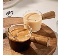 Shein Taza de leche pequeña, mini jarra de leche japonesa con mango de madera y pico puntiagudo, jarra de leche para hacer espuma de leche, preparar espress
