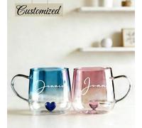 Shein Taza de vidrio borosilicato de una sola capa con forma de corazón personalizada, taza de vidrio aislada y resistente a las quemaduras de color azul de