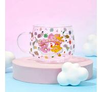 Shein Taza de vidrio de gran capacidad con lindo patrón de lazo & gato, adecuada para bebidas calientes & frías como café, leche, jugo