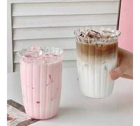 Shein Taza De Vidrio Floral Resistente Al Calor Ins Para Café, Latte, Leche, Té, Jugo Y Bebidas Frías, Taza De Agua A Rayas Simple Y De Alta Gama
