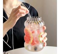 Shein Taza de vidrio para café frío de 400ml/600ml/800ml con pajita, taza retro transparente para agua, té, leche, jugo, vino y cócteles