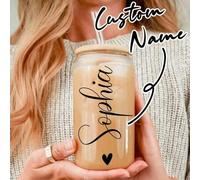 Shein Taza de vidrio personalizada para dama de honor, taza de café helado con nombre personalizado, caja de regalo personalizada única para cumpleaños o pr