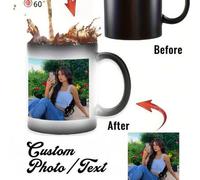 Shein Taza Personalizable que Cambia de Color, Taza de Café con Foto Personalizada, Taza Sensible al Calor que Cambia de Color, Taza Conmemorativa de Aniver