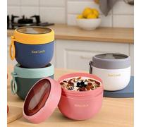 Shein Taza portátil de avena y yogur de 600ml, recipiente de almacenamiento de alimentos de PP, con tapa, cuchara y asa de silicona, taza de desayuno, paque