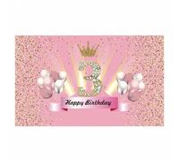 Shein Tela de decoración de fondo para fiesta de cumpleaños de 1 a 9 años, con globos rosados y pancarta de feliz fiesta, tamaño del producto 100 cm x 150 c
