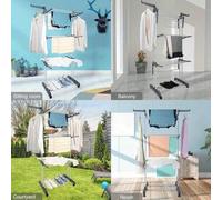 Shein Tendedero de ropa plegable de 4 niveles con ruedas, torre de lavandería que ahorra espacio con 6 alas plegables y 2 brazos laterales giratorios para u
