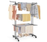 Shein Tendedero Plegable de 4 Niveles, con Ruedas, Alas Plegables, 63,5 x 125,5 x 173 cm, Gran Capacidad, Montaje Fácil, Uso Interior y Exterior, Gris Palom